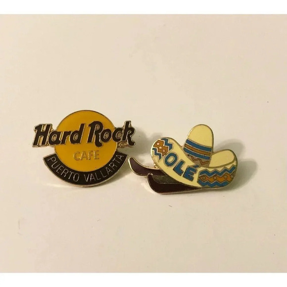 Vintage Pins Hard Rock Cafe Puerto Vallarta and Ole Sombrero Pin  Enamel - Picture 1 of 14